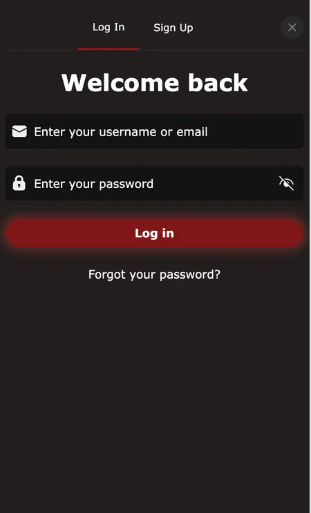 Mr James Casino login modal with username and password fields